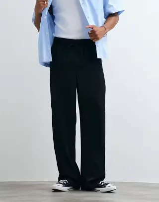 ASOS DESIGN baggy pants in black satin with drawstring