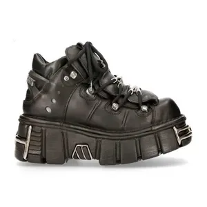 Celebrity Inspired Heavy Metal Platform High-Top Shoes - Womens Punk Gothic Leather Motorcycle Boots - Small Size W25092