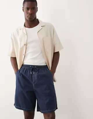 Farah Swinton contrast stitch drawstring shorts in navy