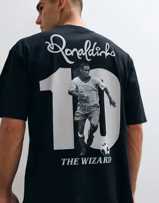 ASOS DESIGN oversized tee with Ronaldinho print in black