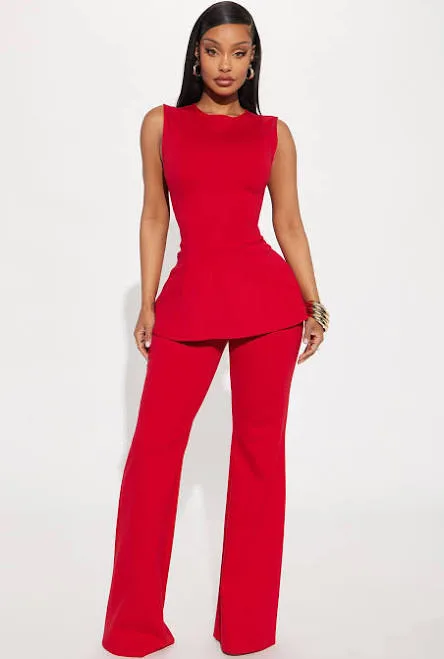 Fashion Nova Sleeveless Ponte Blouse Flare Pant Set