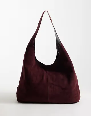 River Island suede slouch bag in burgundy