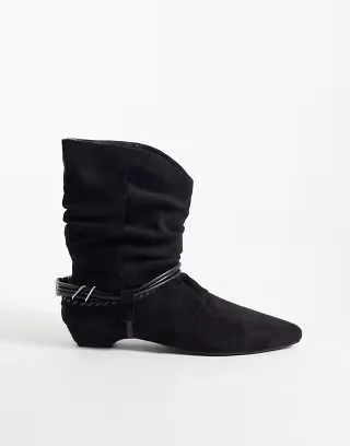 Public Desire Peta ruched low ankle boots in black faux suede