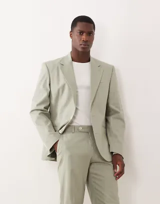 ASOS DESIGN 100% cotton linen look slim suit jacket in light green