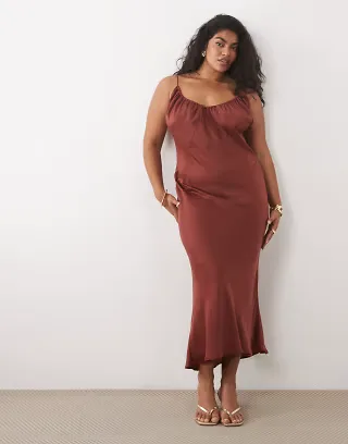 ASOS DESIGN Curve scoop neck bias cut midaxi dress in rust