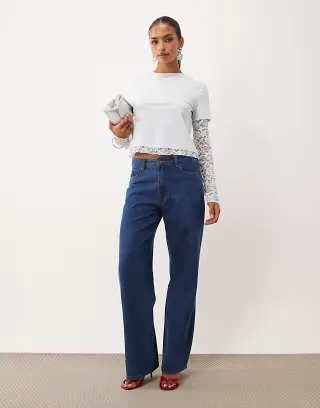 Lioness Top Model wide leg jean in mid blue wash