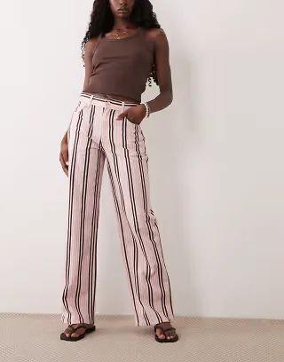 ASOS DESIGN mid rise slim leg jean in pink stripe