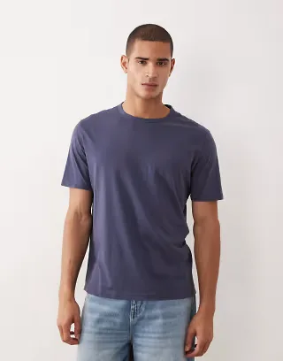 Mango 100% cotton relaxed fit T-shirt in navy