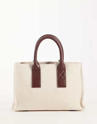 ASOS DESIGN classic structured tote bag in ecru and tan