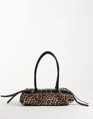 Kaiia exclusive 90s buckle detail barrel shoulder bag in leopard print