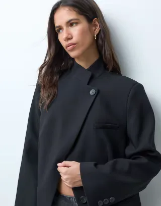 ASOS DESIGN Tailored high neck wrap front blazer in black