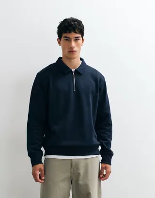 Jack & Jones quarter zip collared sweatshirt in navy