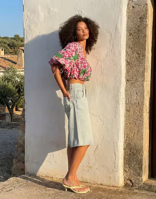 ASOS DESIGN puff sleeve cropped top in floral print