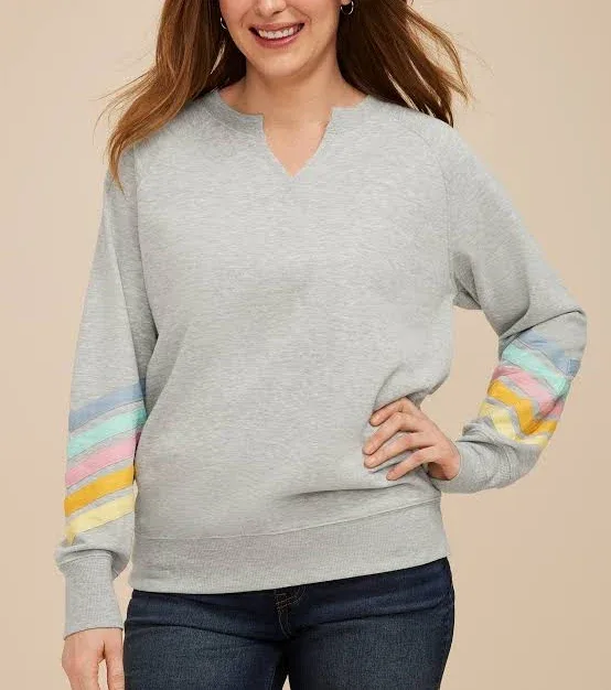 maurices Women's Pastel Striped Notch Neck Sweatshirt