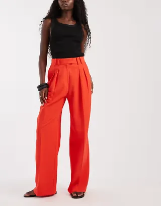 ASOS DESIGN Tailored linen look wide leg pants with pleat detail in red