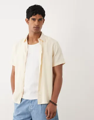 BLEND 100% cotton seersucker regular fit shirt in bleached sand