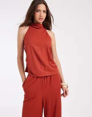 River Island linen halter neck top in rust