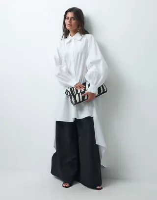IYAL cotton poplin balloon sleeve oversized caped shirt in white