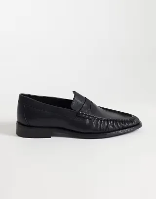 NOAK made in Portugal loafers in black leather with ruched apron