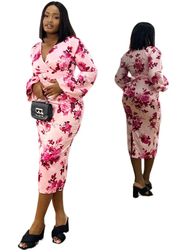 LONGSLEEVE FLORAL V-NECK DRESS