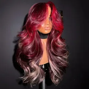 Red Highlight Blonde Body Wave Human Hair Wigs 13x4 13x6 HD Lace Frontal Wig 360 Full Lace Wig 13x4 Glueless Brazilian W