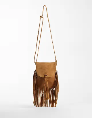 ASOS DESIGN suede fringe crossbody bag in tan
