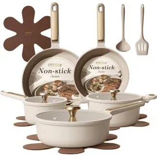 Carote 14-Piece Ceramic Nonstick Pots and Pans Set with Utensils