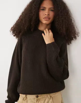 Threadbare high neck sweater in brown