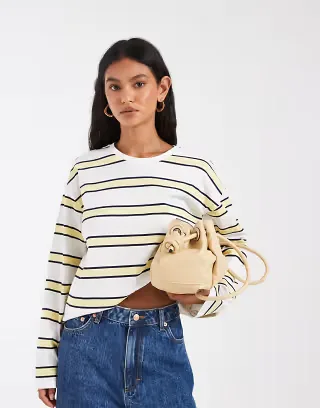 Pieces long sleeve rubgy stripe T-shirt in yellow and blue stripe