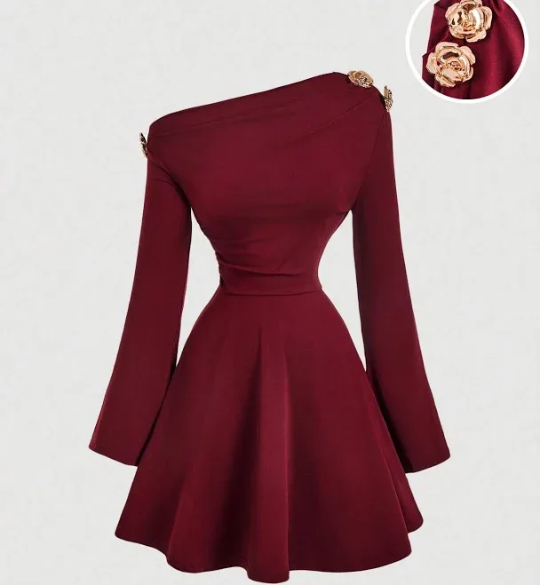 SHEIN Women's Asymmetric Ruched Waist Knitted Mini Dress