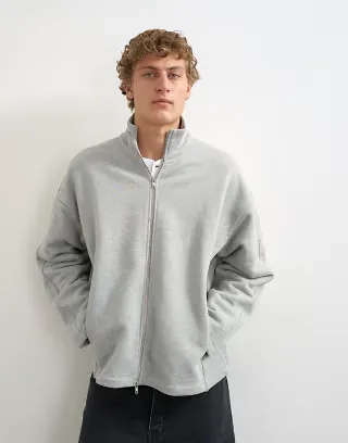 Topman relaxed fit heavyweight zip funnel in gray heather