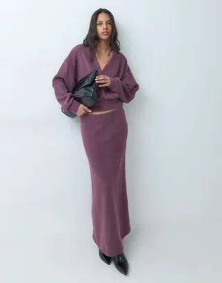 ASOS DESIGN wrap top and maxi skirt set in burgundy