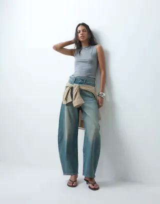ASOS DESIGN high waist barrel leg jeans in vintage wash