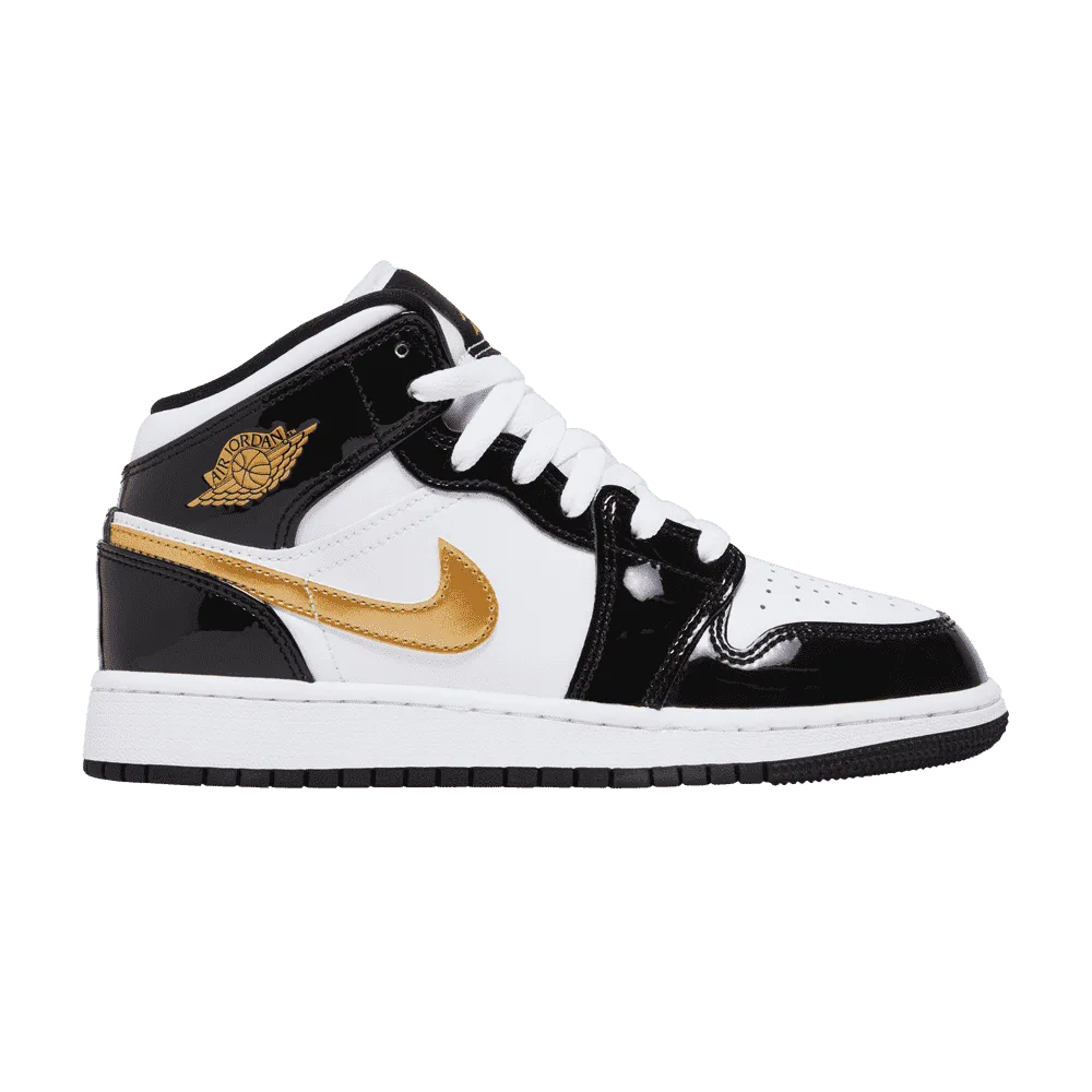 Air Jordan 1 Mid Patent Black White Gold (GS)