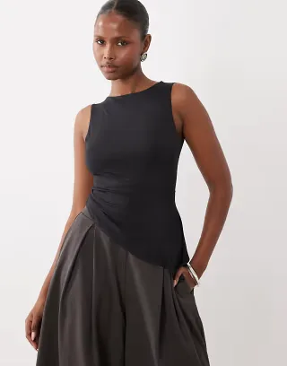 ASOS DESIGN slash neck tank top with ruffle flare detail in black