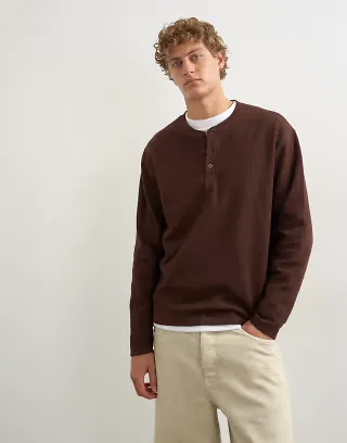 Topman relaxed fit rib henley in brown