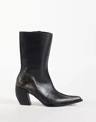 ASOS DESIGN Renzo premium leather extreme western boots in distressed black