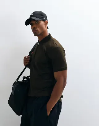 Selected half zip polo in brown