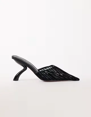 Topshop Alessio angular heel pointed court shoe in black zebra mesh
