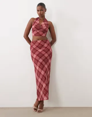 The Frolic exclusive midaxi skirt in burgundy plaid - part of a set