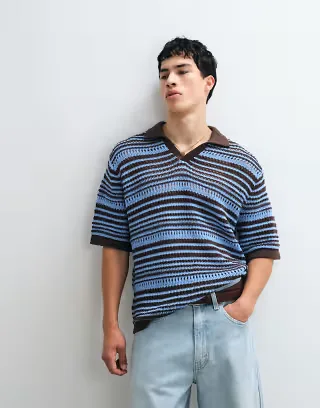 ASOS DESIGN relaxed knit gradient notch neck polo shirt in multi