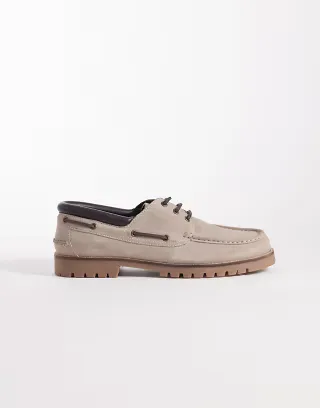 ASOS DESIGN boat shoes with cleated soles in stone suede