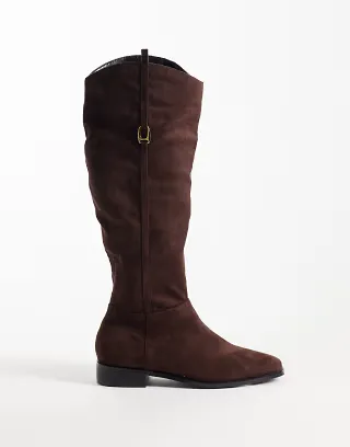 Public Desire Trench riding boots in brown suedette