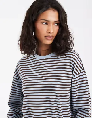 PIECES long sleeve T-shirt in light blue and brown stripes
