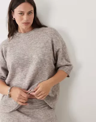 ASOS DESIGN Curve crew neck T-shirt with wool in marshmallow - part of a set