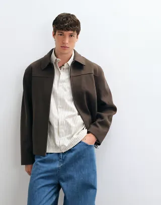 ASOS DESIGN zip up wool look jacket in brown