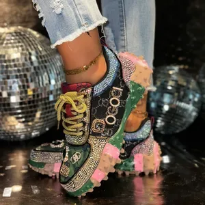Summer Mesh Women's Sneakers Water Diamond Fashion Luxury Rhinestone Ladies Shoes 2025 New Outdoor Platform Non Slip Run