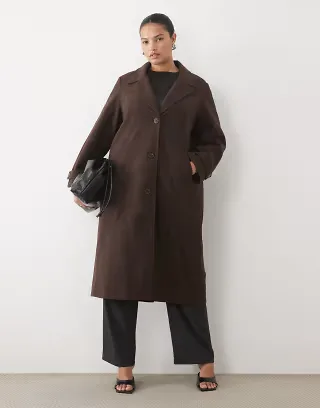 Vila Curve formal maxi coat in chocolate brown