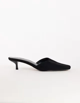 Topshop Arthur rounded toe mid-height heeled mules in black faux suede