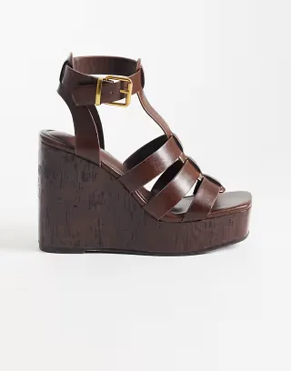 ASOS DESIGN Tova caged t bar wedges in chocolate